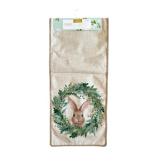 House & Garden Floral Bunny Rabbit Table Runner 16x90 Spring Easter Beige New - Picture 7 of 9
